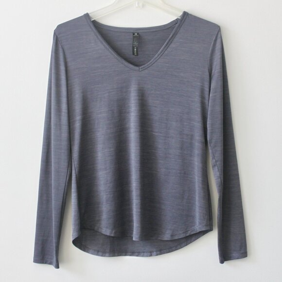 90 Degrees Heather Grey Long-Sleeve V-Neck Athletic Relaxed T-Shirt Top Small - Picture 1 of 3
